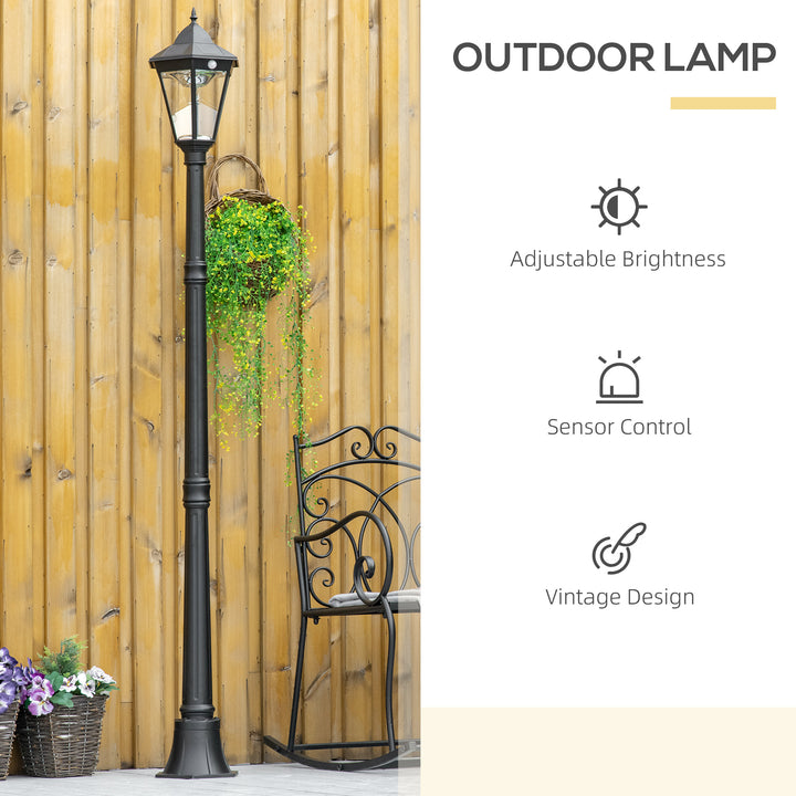 Outsunny 77" Solar Lamp Post Light Outdoor Street Lamp, Motion Activated Sensor PIR, Adjustable Brightness for Backyard, Black