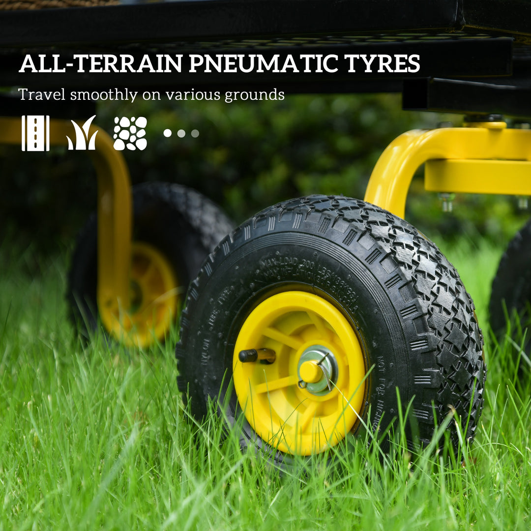 Outsunny Heavy Duty Garden Wagon Cart with 10" Wheels, 330 lbs Capacity, for Garden, Beach, Lawn, Yellow