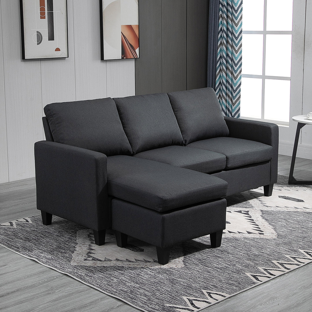 HOMCOM L-Shape Sofa, Modern Sectional Couch with Ottoman, Corner Sofa for Living Room, Dark Grey