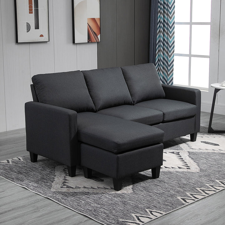 HOMCOM L-Shape Sofa, Modern Sectional Couch with Ottoman, Corner Sofa for Living Room, Dark Grey