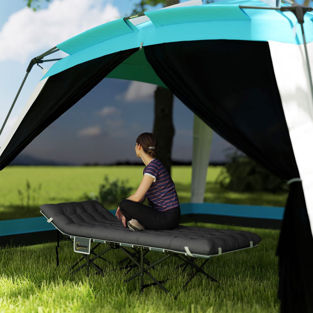 Outsunny 25.6" Wide Folding Bed, Camping Cot for Adults with Mattress, Carry Bag, Storage Pocket, Max Load 330 LBS, Light Grey