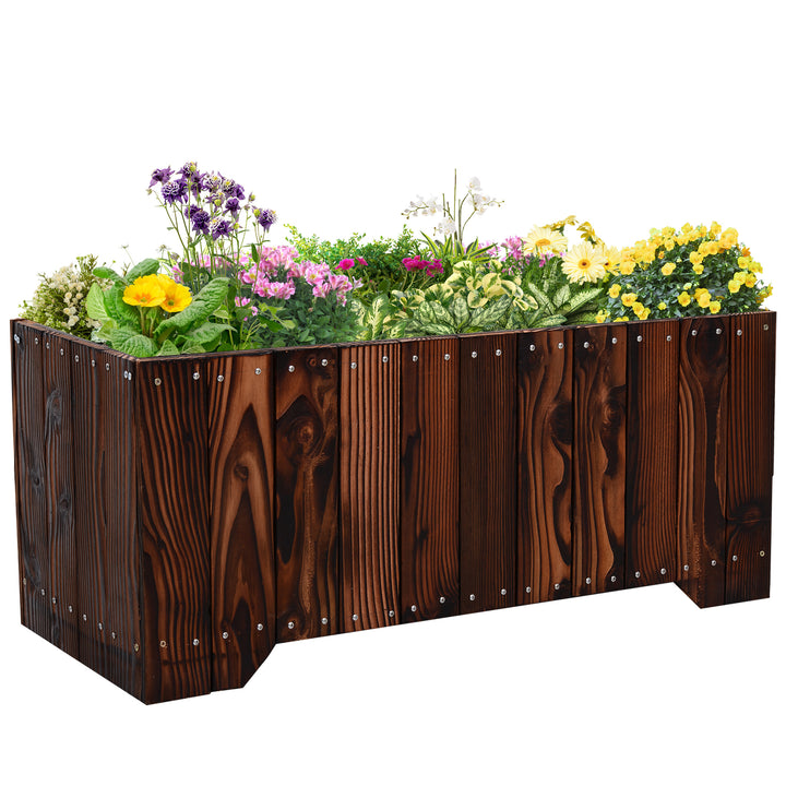 Outsunny 37.5"x15"x15.75" Raised Garden Bed, Wooden Planters for Outdoor Plants, Rectangle Vegetable Planter Box for Patio Deck Balcony Outdoor Gardening