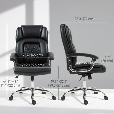 HOMCOM Big and Tall Office Chair 400 lbs, Desk Chair with Spring Cushion, PU Leather, High Back, Swivel Wheels, Black