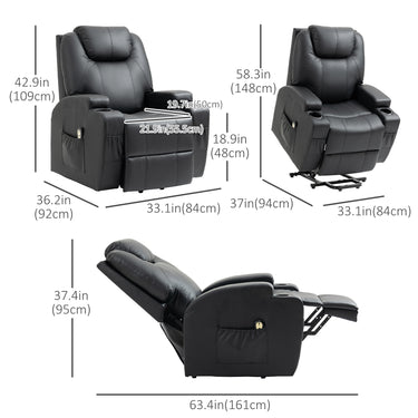 HOMCOM Power Lift Recliner Chair for Elderly, PU Leather Lift Chair with Footrest, Remote Control, Side Pockets and Cup Holders, Reclining Sofa for Living Room, Black