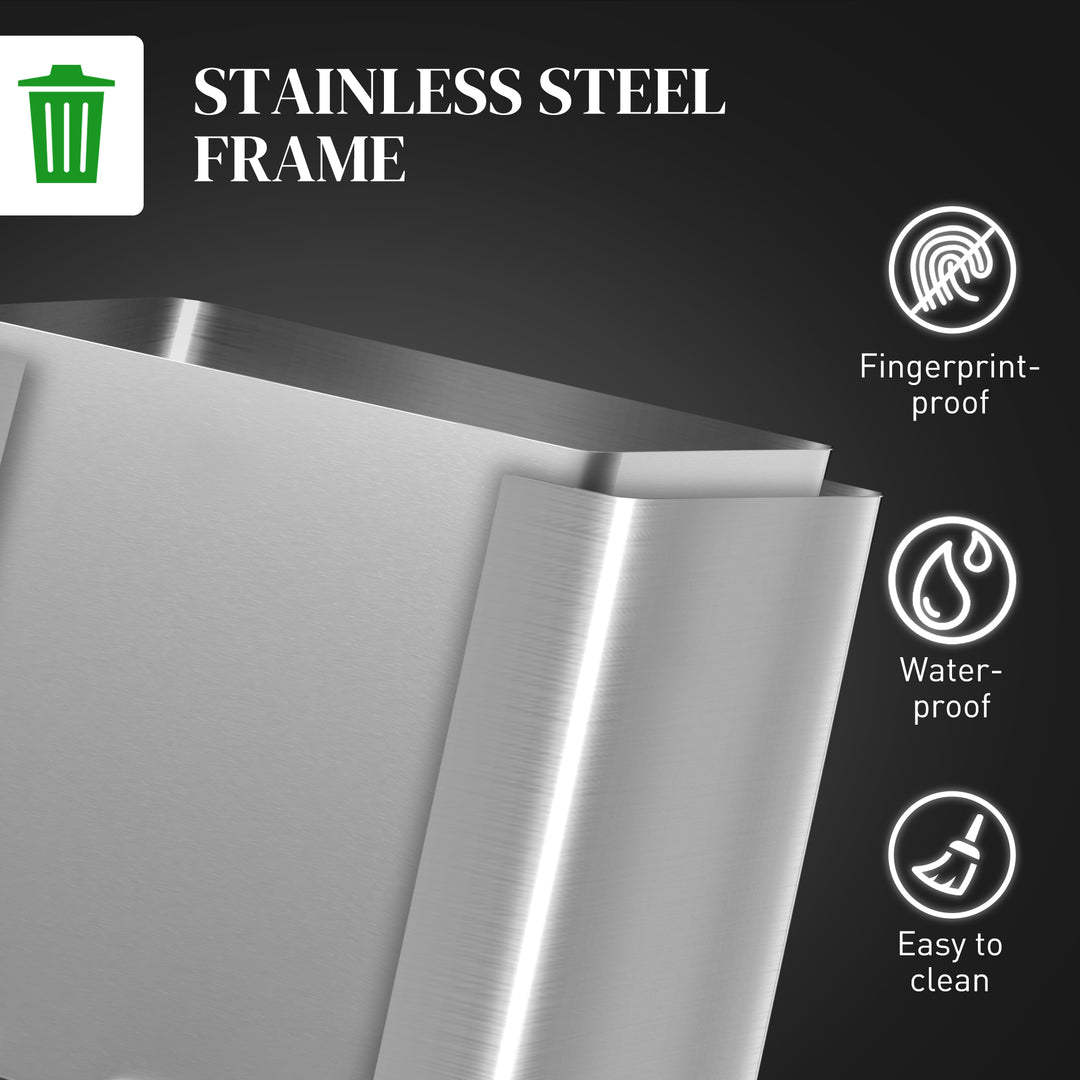 HOMCOM 2 x 20 Liter Garbage Bin, Stainless Steel Garbage Can with Soft-Close Lid and Removable Inner Buckets, Silver