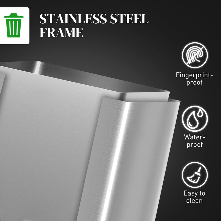 HOMCOM 2 x 20 Liter Garbage Bin, Stainless Steel Garbage Can with Soft-Close Lid and Removable Inner Buckets, Silver