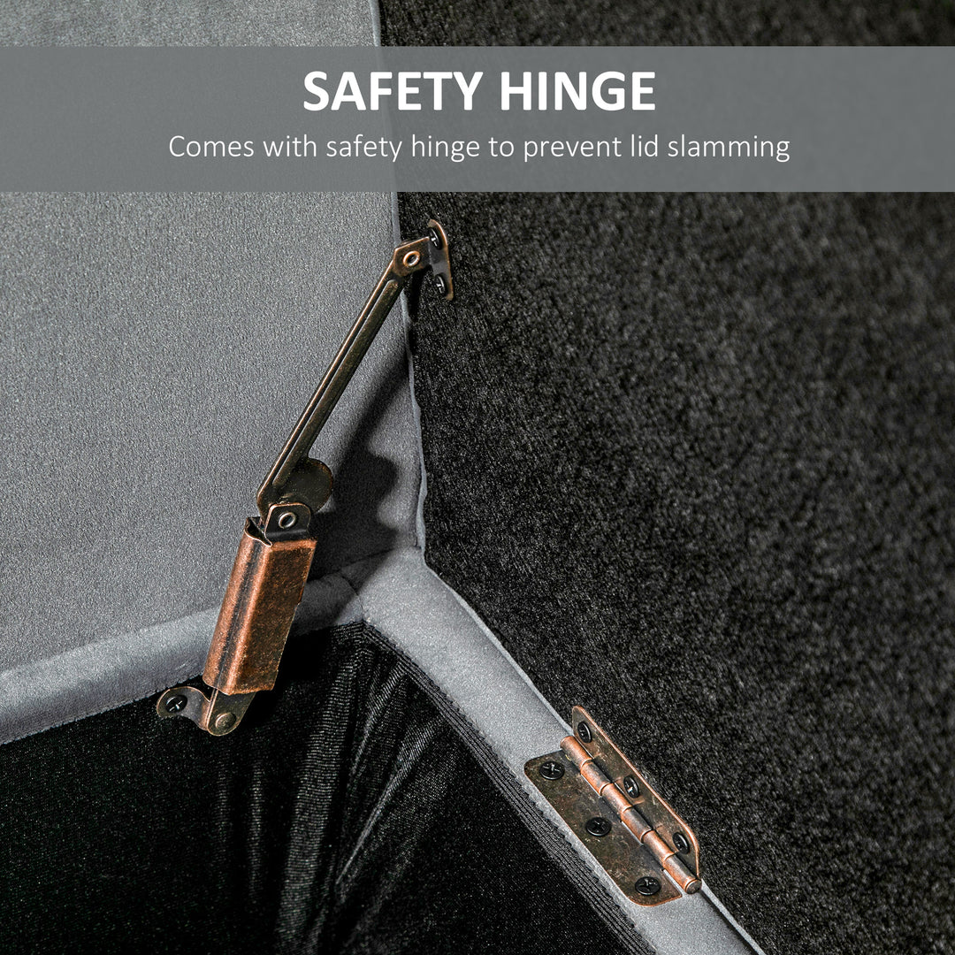 HOMCOM Button Tufted Storage Ottoman Bench, End of Bed Bench with Rolled Arms, Storage Chest, for Living Room, Entryway, Grey