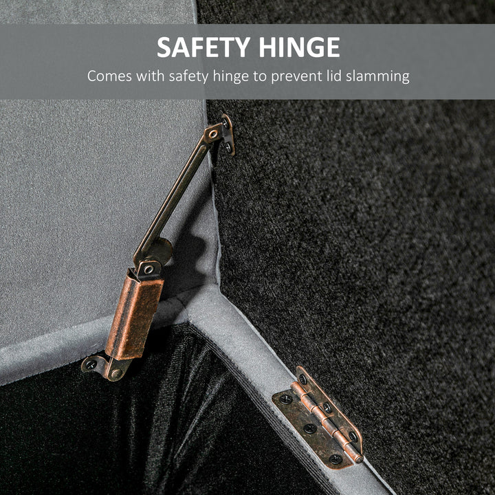 HOMCOM Button Tufted Storage Ottoman Bench, End of Bed Bench with Rolled Arms, Storage Chest, for Living Room, Entryway, Grey