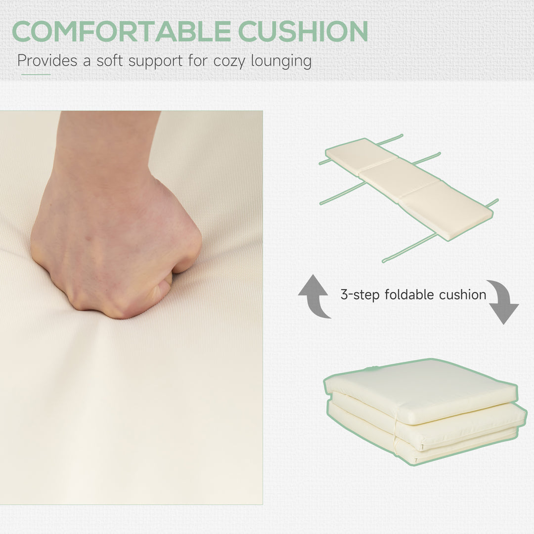 Outsunny Wooden Folding Chaise Lounge, Outdoor Chaise Lounge Chair, Garden Reclining Tanning Chair with 4 Adjustable Back Soft Cushions, White