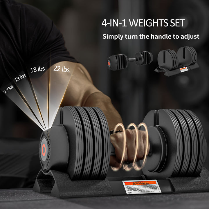 Soozier 4-Level Adjustable Dumbbells, 2 x 22lbs Rubber Weights Exercise Fitness Dumbbell Set with Non-Slip Handles and Tray for Men Women Home Gym Workout