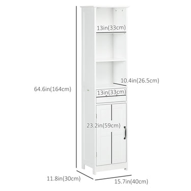 kleankin Modern Bathroom Cabinet, Narrow Bathroom Vanities with 3 Open Shelves, Drawer and Adjustable Shelf, White