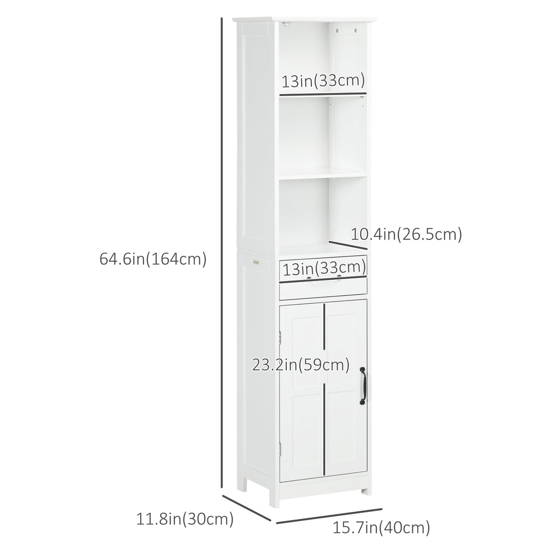 kleankin Modern Bathroom Cabinet, Narrow Bathroom Vanities with 3 Open Shelves, Drawer and Adjustable Shelf, White