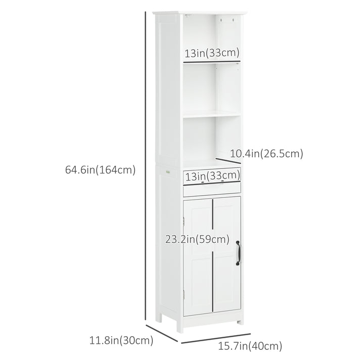 kleankin Modern Bathroom Cabinet, Narrow Bathroom Vanities with 3 Open Shelves, Drawer and Adjustable Shelf, White