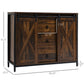 HOMCOM Industrial Sideboard Buffet Storage Cabinet Cupboard with 2 Doors, 3 Drawers and Shelves for Dining Room, Living Room, Brown