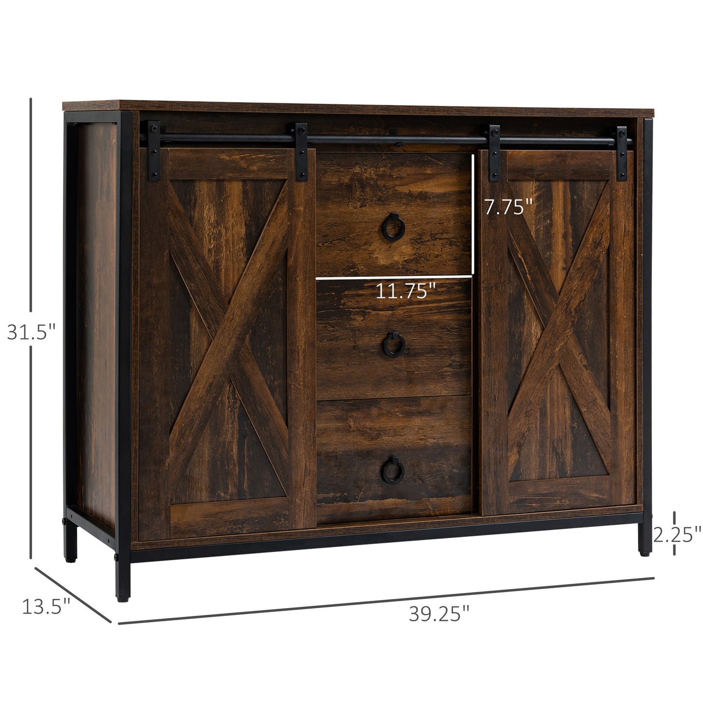 HOMCOM Industrial Sideboard Buffet Storage Cabinet Cupboard with 2 Doors, 3 Drawers and Shelves for Dining Room, Living Room, Brown