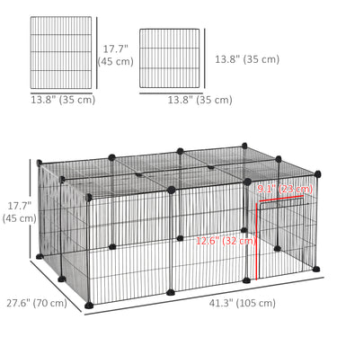 PawHut Small Animal Cage for Bunny, Guinea Pig, Chinchilla, Hedgehog, Portable Pet Enclosure with Door, 16 Panels