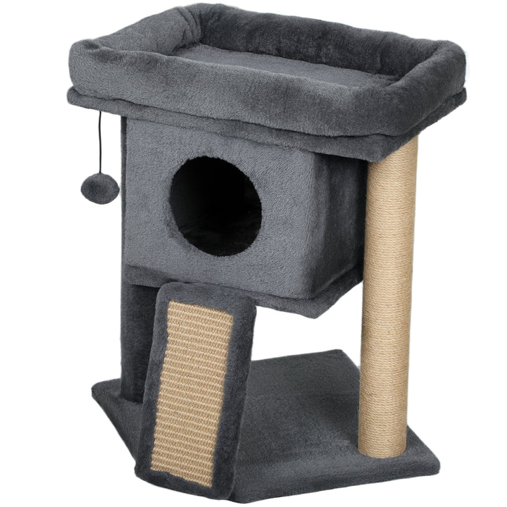 PawHut Cat Tree, Small Cat Tower with Perch, Scratching Post, Cat Condo, Toy Ball for Kitty, Indoor Use, Grey