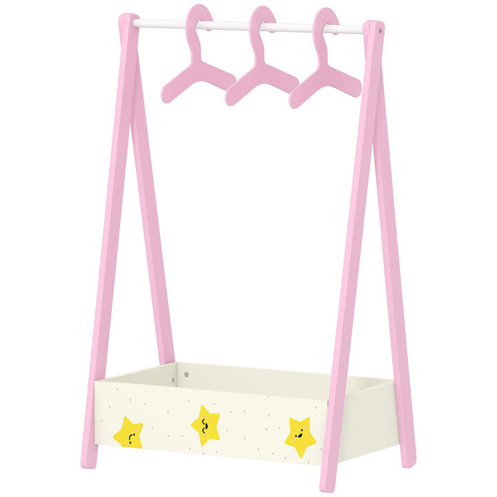 Qaba Kids Clothing Rack with Storage Shelf, Hangers, for Nursery Room, Living Room, Playroom, Pink