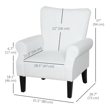 HOMCOM Fabric Armchair, Modern Accent Chair with Wood Legs for Living Room, Bedroom, Home Office, Cream White