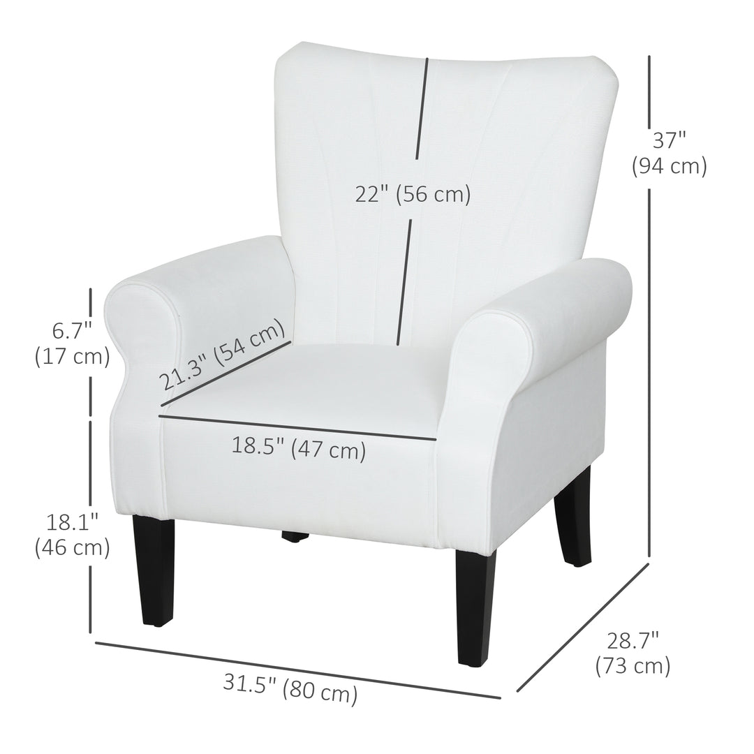 HOMCOM Fabric Armchair, Modern Accent Chair with Wood Legs for Living Room, Bedroom, Home Office, Cream White