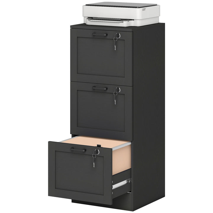 HOMCOM Vertical Filing Cabinet with 3 Drawers, Lock, File Cabinet for Home Office, A4 and Letter Size Files, White