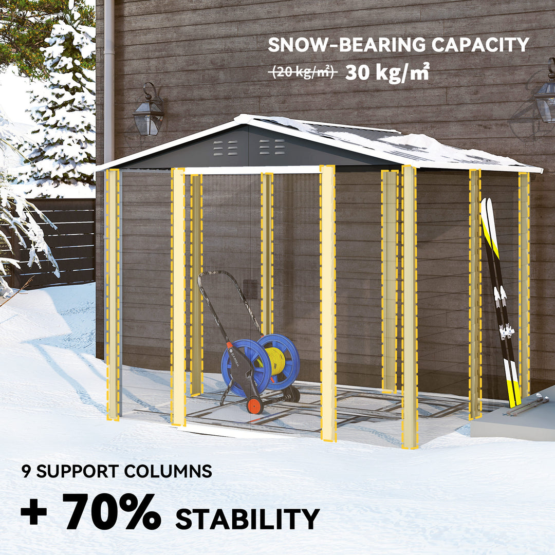 Outsunny 8' x 7' Outdoor Storage Shed, Galvanized Steel Metal Garden Shed with Lockable Doors, Floor Frame, Vents, Lock and Gloves for Backyard, Lawn, Patio, Teak