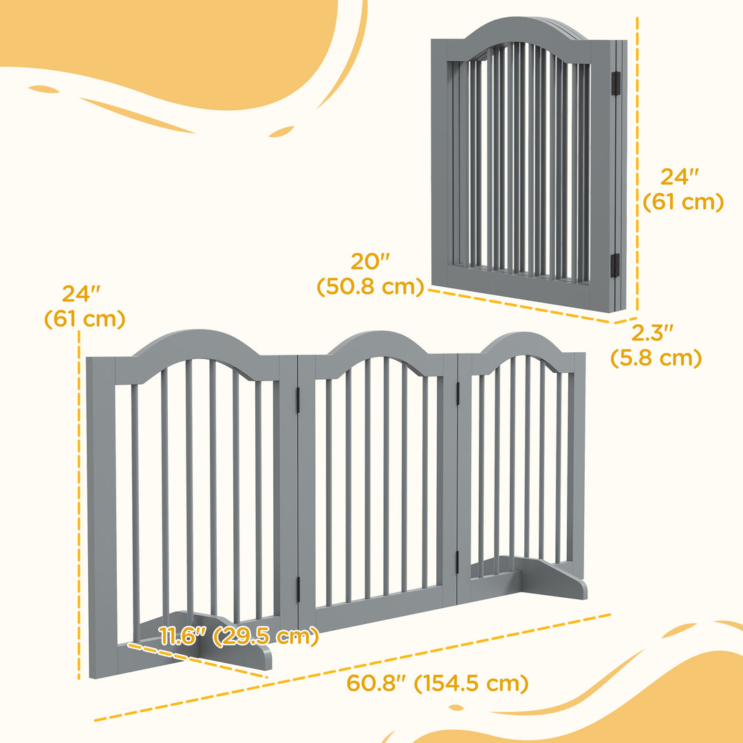 PawHut 24"H Foldable Dog Gate, 3 Panels Freestanding Pet Gate Barriers Indoor with Support Feet, Puppy Fence for Small Dogs, Black