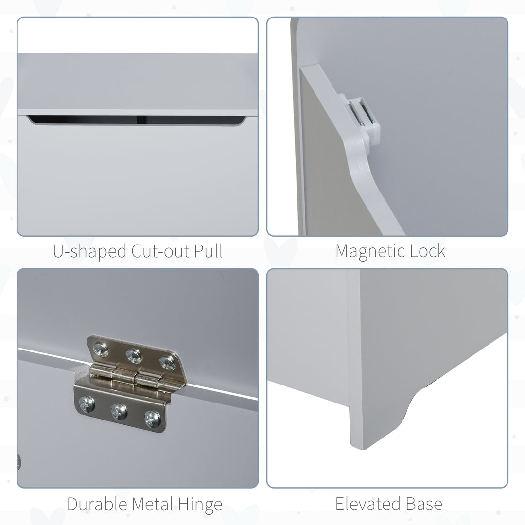 Qaba Kids Wooden Toy Storage Box Organizer Chest with Magnetic Hinge, Large Chest Space, & Groove Handle, Grey