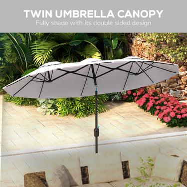 Outsunny 9.7' Double-sided Outdoor Patio Umbrella with Tilt, Crank and Vents, Cream White