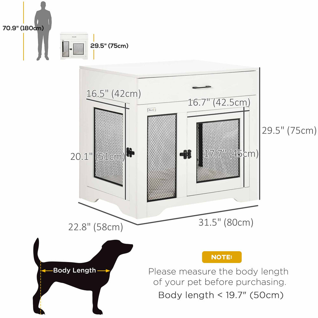 PawHut Dog Crate Furniture with Cushion, 2 Doors, Storage, Dog Kennel End Table for Small Medium Dogs, Grey