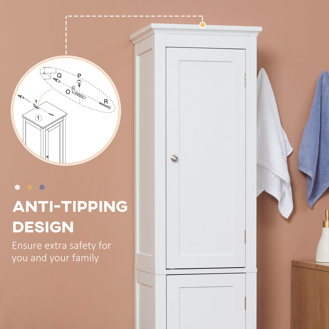 kleankin Tall Bathroom Cabinet, Freestanding Storage Organizer with Adjustable Shelves and Cupboards, 15" x 13" x 63", White