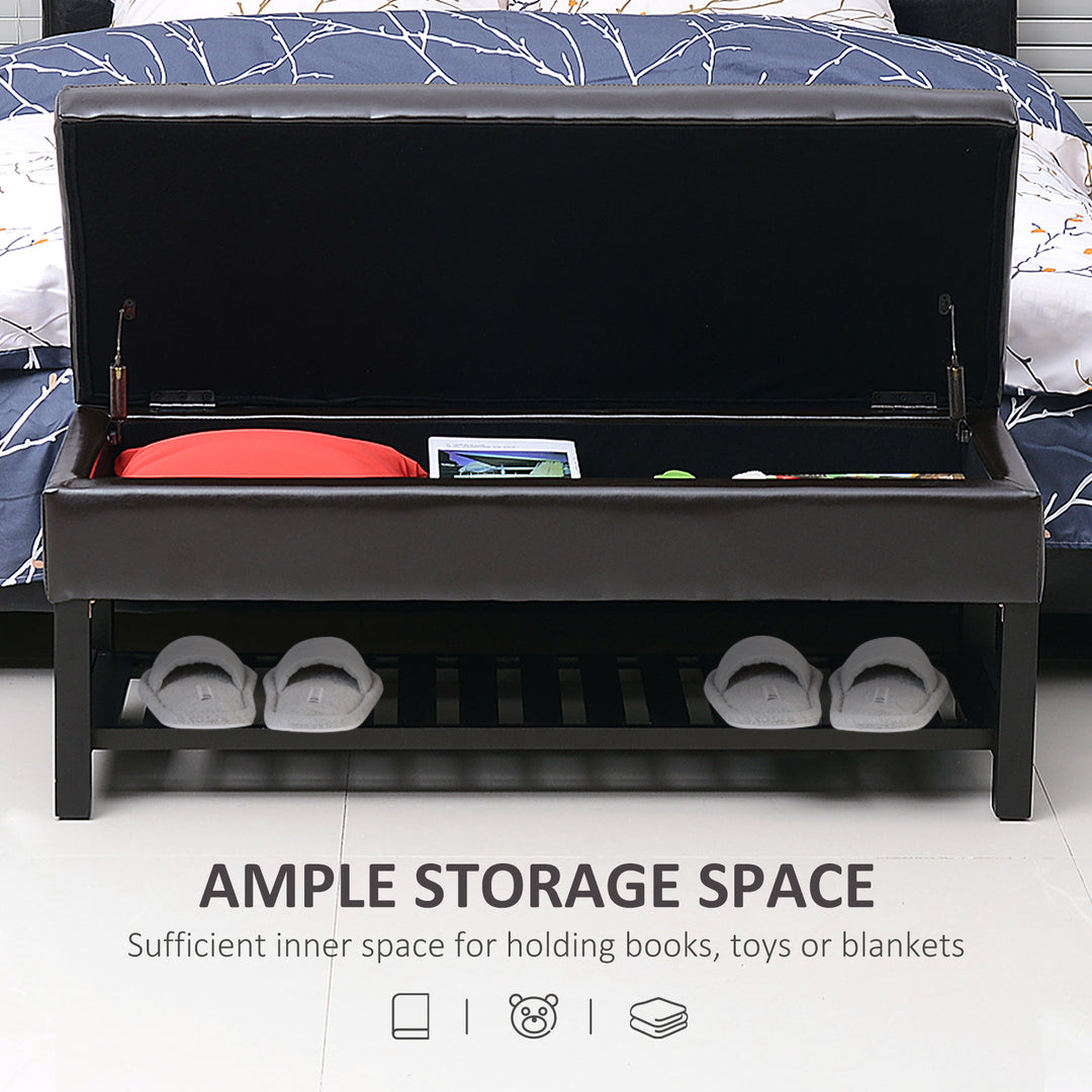 HOMCOM 44" PU Leather Tufted Ottoman Shoe Bench Storage Chest Hallway Brown