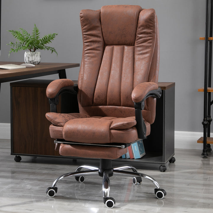 Vinsetto Office Chair 6-point Vibration Massage Chair Micro Fiber Recliner with Retractable Footrest Brown