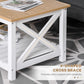 HOMCOM Farmhouse Coffee Table with Slatted Bottom Shelf, Center Table with X Bar Frame for Living Room, White, Natural