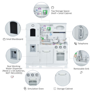 Qaba Large Kids Kitchen Playset With Telephone, Water Dispenser Simulation Cooking Set
