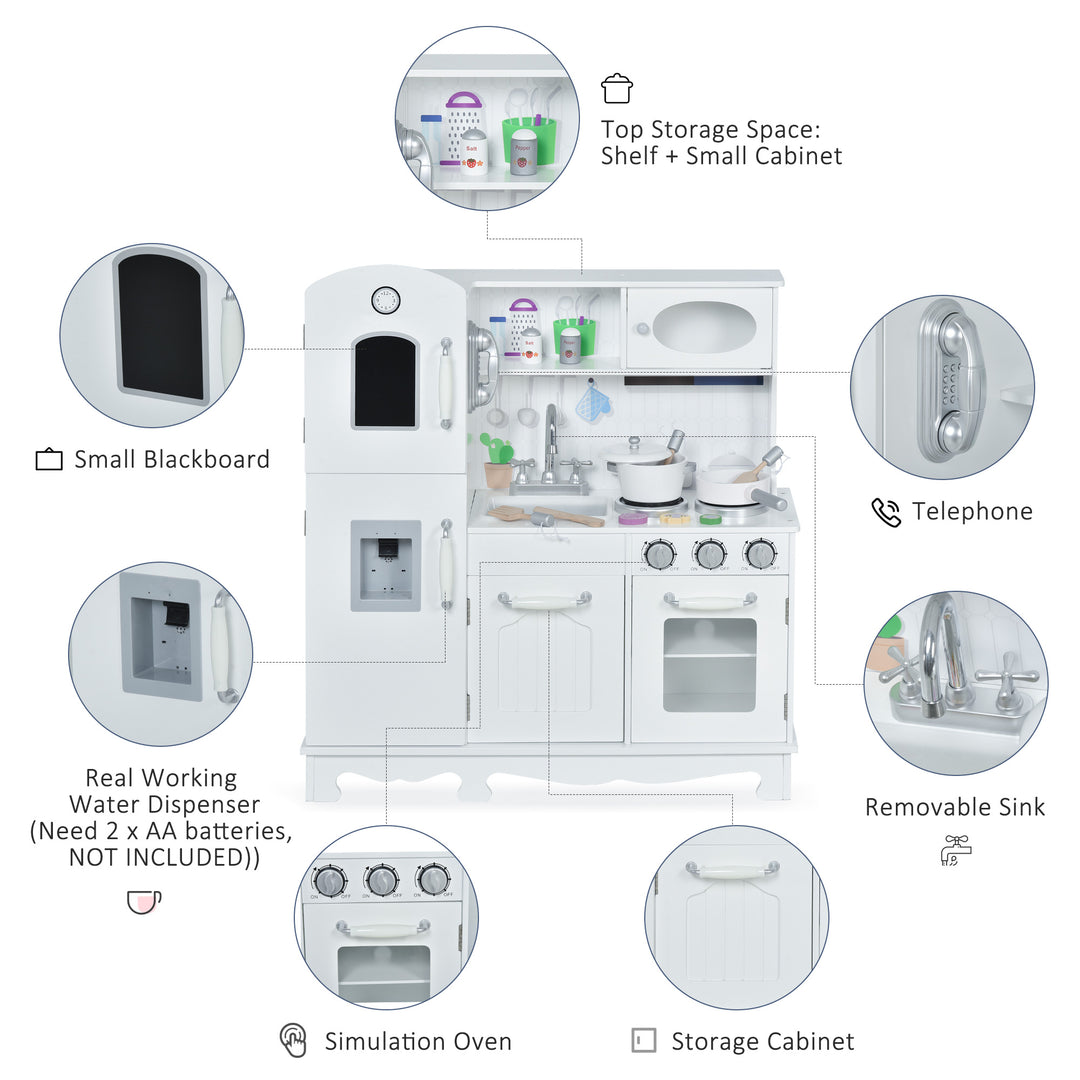 Qaba Large Kids Kitchen Playset With Telephone, Water Dispenser Simulation Cooking Set