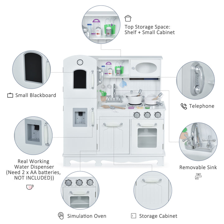 Qaba Large Kids Kitchen Playset With Telephone, Water Dispenser Simulation Cooking Set