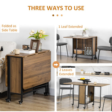 HOMCOM Folding Dining Table, Extendable Kitchen Table for Small Spaces with Storage Shelf and 6 Wheels, Light Brown