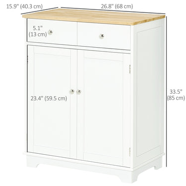 HOMCOM Sideboard Buffet Cabinet with Storage, 27" Kitchen Cabinet with Adjustable Shelf, 2 Drawers and 2 Doors, Coffee Bar Cabinet with Rubberwood Tabletop, White