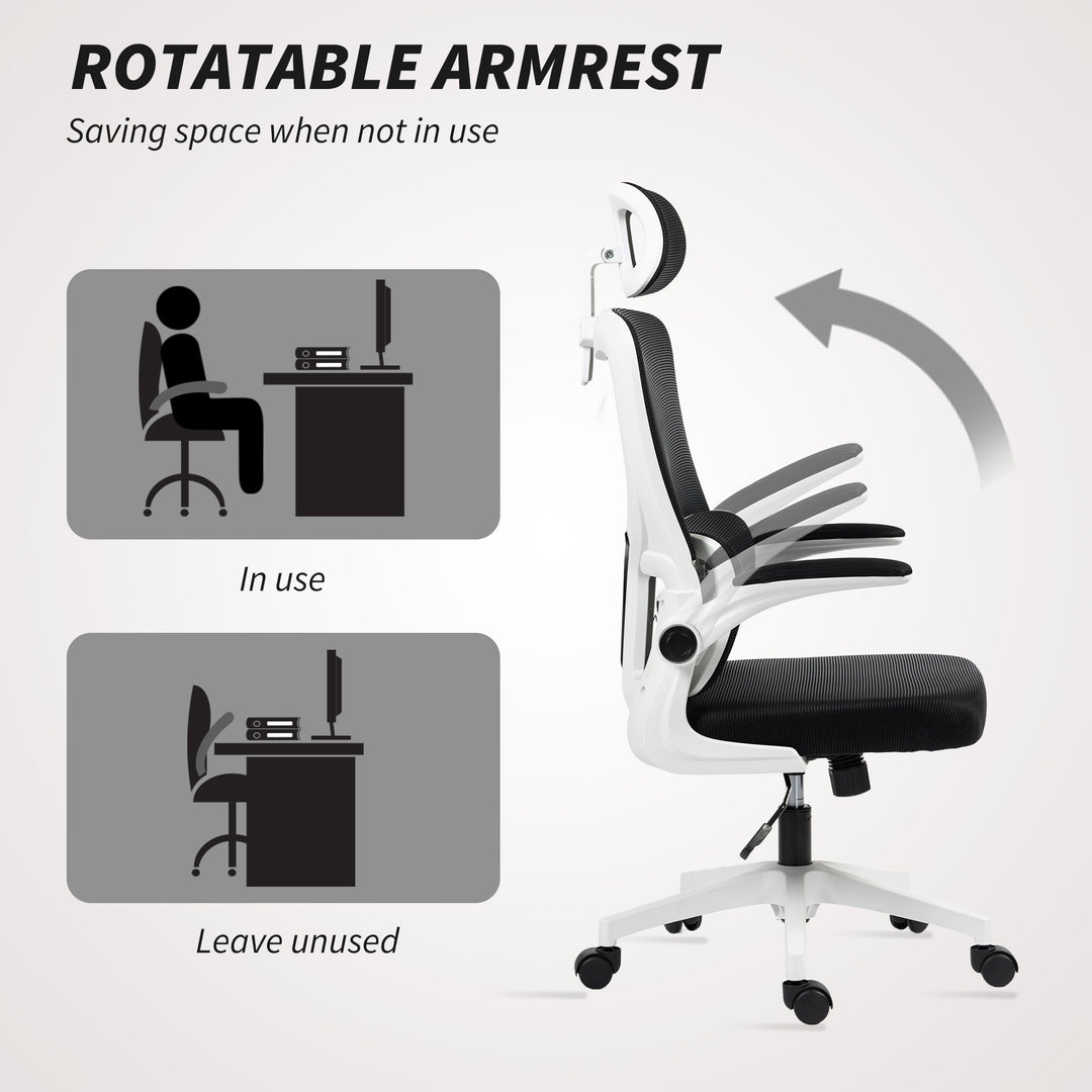 Vinsetto High Back Office Chair, Mesh Computer Desk Chair with Rotatable Headrest, Lumbar Back Support, Adjustable Height, Black