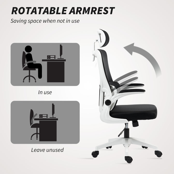 Vinsetto High Back Office Chair, Mesh Computer Desk Chair with Rotatable Headrest, Lumbar Back Support, Adjustable Height, Black