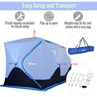 Outsunny 8-Person Insulated Ice Fishing Tent Shelter with Ventilation Windows and Carry Bag, for -22℉, Blue