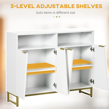 HOMCOM Accent Sideboards, Kitchen Storage Cabinet with 4 Doors, Adjustable Shelves, Metal Base for Living Room, Hallway, White