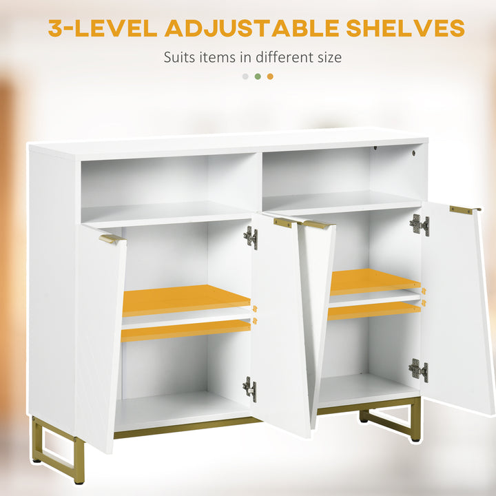 HOMCOM Accent Sideboards, Kitchen Storage Cabinet with 4 Doors, Adjustable Shelves, Metal Base for Living Room, Hallway, White
