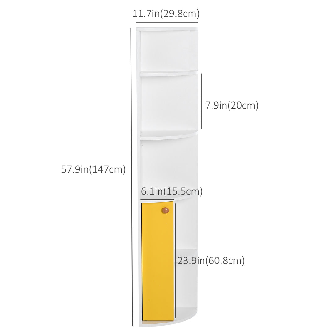 HOMCOM 5-Tier Corner Bookcase, Storage Bookshelf, Freestanding Display Shelves with Open Compartments and Cabinet for Home Office, Living Room, Study, White