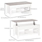 HOMCOM Lift Top Coffee Table with Hidden Storage Compartment and Open Shelves, Lift Tabletop Pop-Up Center Table for Living Room, White