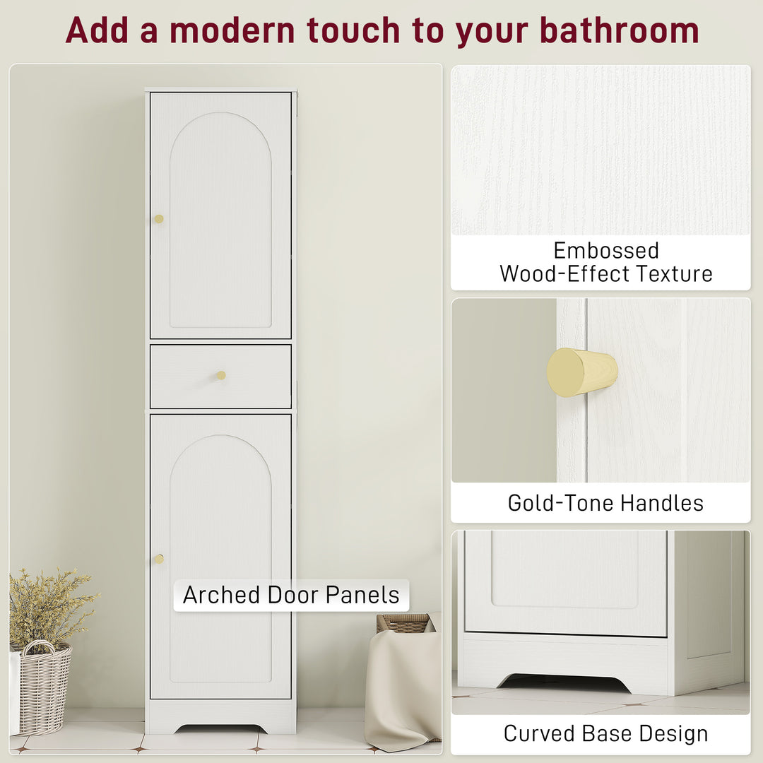 HOMCOM 67" Tall Bathroom Cabinet, Slim Bathroom Storage Cabinet with 2 Doors, Drawer and Adjustable Shelf, White Wood Grain