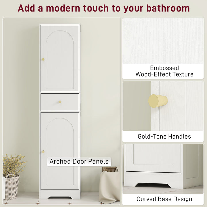 HOMCOM 67" Tall Bathroom Cabinet, Slim Bathroom Storage Cabinet with 2 Doors, Drawer and Adjustable Shelf, White Wood Grain