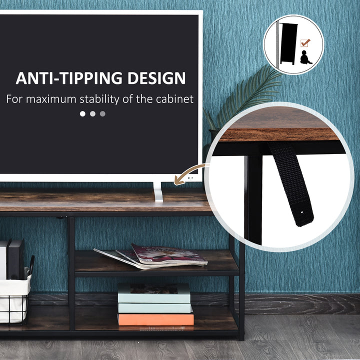 HOMCOM Industrial TV stand for TVs up to 55", TV Cabinet with Storage Shelves Metal Frame, Media Console for Living Room, Rustic Brown