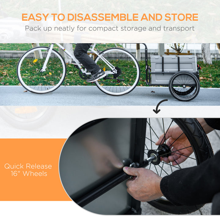 Aosom Steel Trailer for Bike, Bicycle Cargo Trailer with Foldable Storage Box and Safe Reflectors, Max Load 88LBS